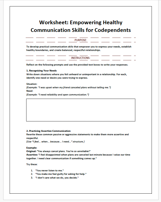 healthy communication worksheet