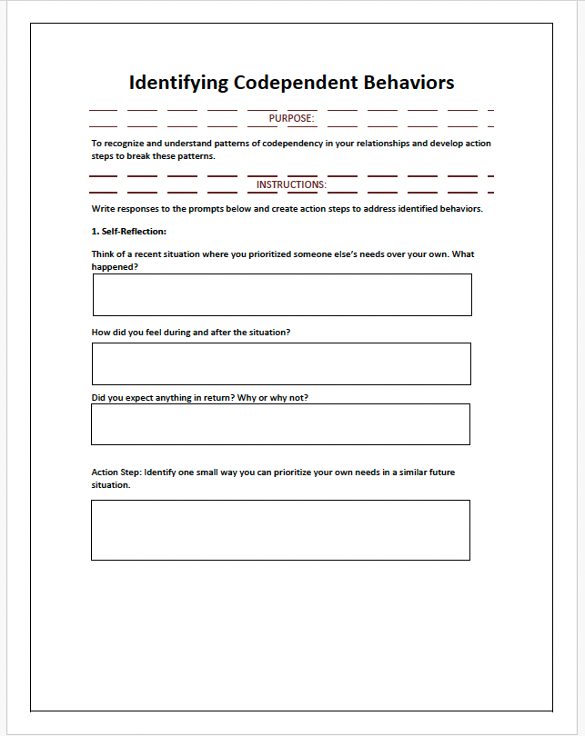 Identify Codependent Behaviors Worksheet