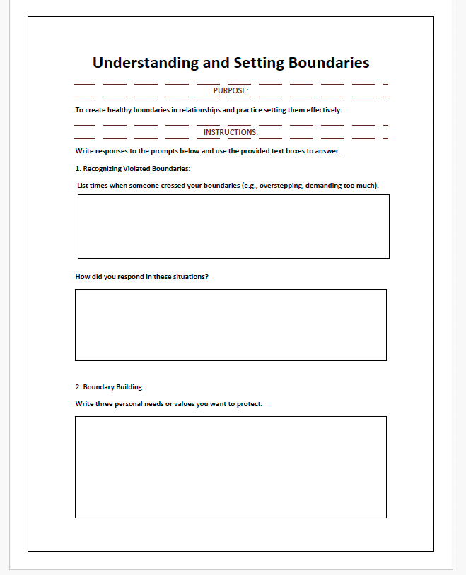 Setting Boundaries Worksheet